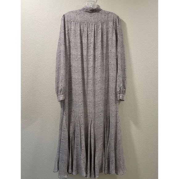 PASCAL (NEW) Long Sleeve Maxi Dress Bow Neck Light Gray & Multi Dots Size L - Picture 3 of 12